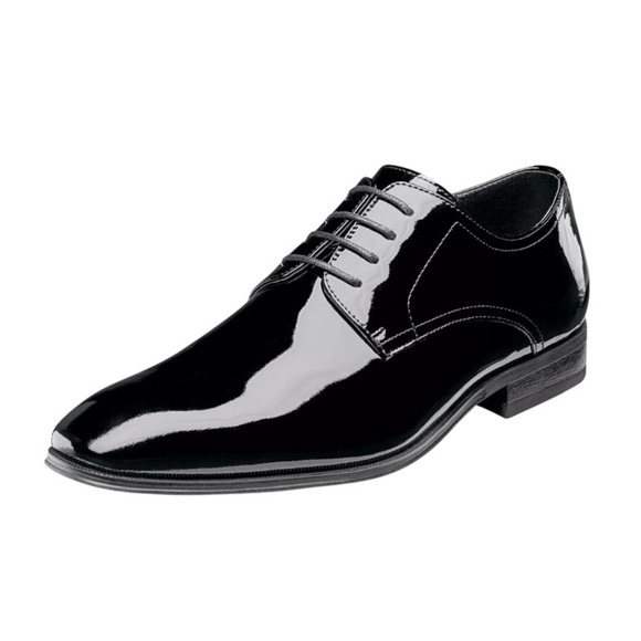 Florsheim Mens Tux Plain Toe Oxford Dress Shoes 9 Wide Black Patent Leather NIB - Picture 1 of 12